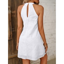 Keyhole Solid Dress, Casual Crew Neck Sleeveless Dress, Women's Clothing Keyhole Solid Dress, Casual Crew Neck Sleeveless Dress, Women's Clothing