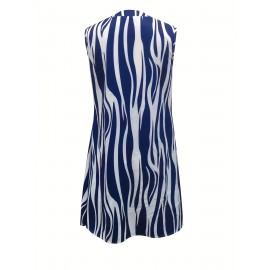 Abstract Ripple Print Dress, Casual V Neck Sleeveless Dress, Women's Clothing Abstract Ripple Print Dress, Casual V Neck Sleeveless Dress, Women's Clothing