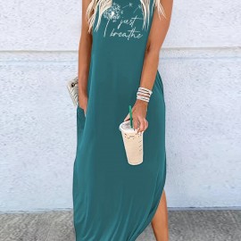 Dandelion Print Sleeveless Dress, Casual Tank Dress For Spring & Summer, Women's Clothing Dandelion Print Sleeveless Dress, Casual Tank Dress For Spring & Summer, Women's Clothing