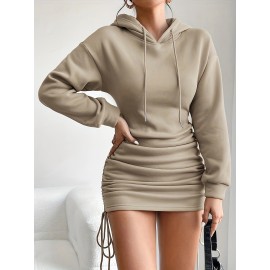 Drawstring Hooded Dress, Casual Long Sleeve Bodycon Dress, Women's Clothing Drawstring Hooded Dress, Casual Long Sleeve Bodycon Dress, Women's Clothing