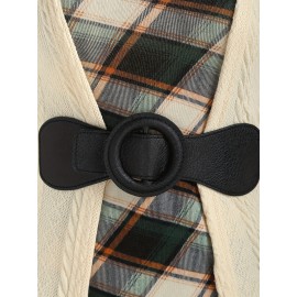 Stitching Plaid Print Dress, Casual Long Sleeve Dress, Women's Clothing Stitching Plaid Print Dress, Casual Long Sleeve Dress, Women's Clothing