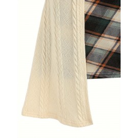 Stitching Plaid Print Dress, Casual Long Sleeve Dress, Women's Clothing Stitching Plaid Print Dress, Casual Long Sleeve Dress, Women's Clothing