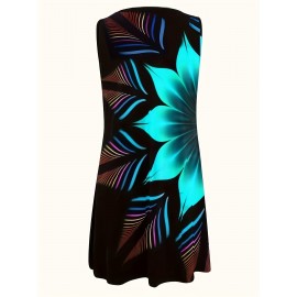 Floral Print Ring Decor Tank Dress, Casual Sleeveless Dress For Spring & Summer, Women's Clothing Floral Print Ring Decor Tank Dress, Casual Sleeveless Dress For Spring & Summer, Women's Clothing