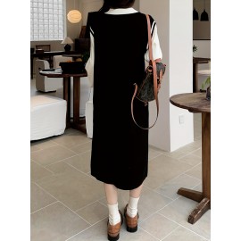 Solid Color Crew Neck Pullover Sweater, Casual Loose Long Sleeve Knitted Crop Sweater For Fall & Winter, Women's Clothing Solid Color Crew Neck Pullover Sweater, Casual Loose Long Sleeve Knitted Crop Sweater For Fall & Winter, Women's Clothing