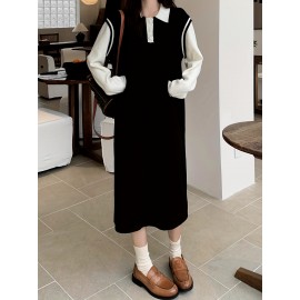 Solid Color Crew Neck Pullover Sweater, Casual Loose Long Sleeve Knitted Crop Sweater For Fall & Winter, Women's Clothing Solid Color Crew Neck Pullover Sweater, Casual Loose Long Sleeve Knitted Crop Sweater For Fall & Winter, Women's Clothing