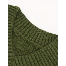 V Neck Cable Knitted Dress, Casual Long Sleeve Bodycon Dress For Fall & Winter, Women's Clothing V Neck Cable Knitted Dress, Casual Long Sleeve Bodycon Dress For Fall & Winter, Women's Clothing