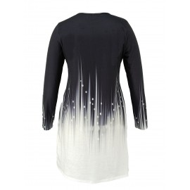 Color Block Notched Neck Dress, Vintage Long Sleeve Mini Dress, Women's Clothing Color Block Notched Neck Dress, Vintage Long Sleeve Mini Dress, Women's Clothing