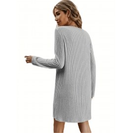 Solid V Neck Dress, Casual Long Sleeve Dress For Spring & Fall, Women's Clothing Solid V Neck Dress, Casual Long Sleeve Dress For Spring & Fall, Women's Clothing
