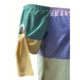 Color Block Striped Print Off-shoulder Dress, Casual Knot Sleeve Dress For Spring & Summer, Women's Clothing Color Block Striped Print Off-shoulder Dress, Casual Knot Sleeve Dress For Spring & Summer, Women's Clothing