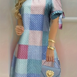 Color Block Striped Print Off-shoulder Dress, Casual Knot Sleeve Dress For Spring & Summer, Women's Clothing Color Block Striped Print Off-shoulder Dress, Casual Knot Sleeve Dress For Spring & Summer, Women's Clothing