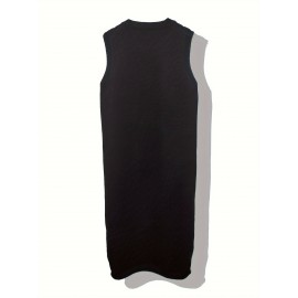 Button Decor Sleeveless Knit Dress, Casual V Neck Dual Pocket Vest Dress For Fall & Winter, Women's Clothing Button Decor Sleeveless Knit Dress, Casual V Neck Dual Pocket Vest Dress For Fall & Winter, Women's Clothing