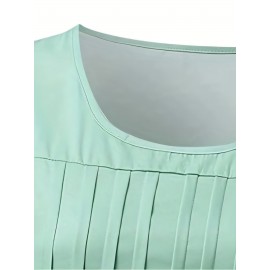 Floral Print Pleated Front Dress, Casual Short Sleeve Dual Pockets Dress, Women's Clothing Floral Print Pleated Front Dress, Casual Short Sleeve Dual Pockets Dress, Women's Clothing