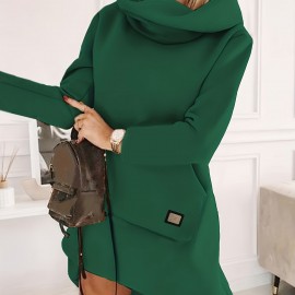 Hooded Solid Sweatshirt Dress, Casual Long Sleeve Kangaroo Pocket Midi Dress, Women's Clothing Hooded Solid Sweatshirt Dress, Casual Long Sleeve Kangaroo Pocket Midi Dress, Women's Clothing